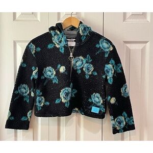 Justice Navy Cropped Hooded Floral Sherpa Sweatshirt Girls 12